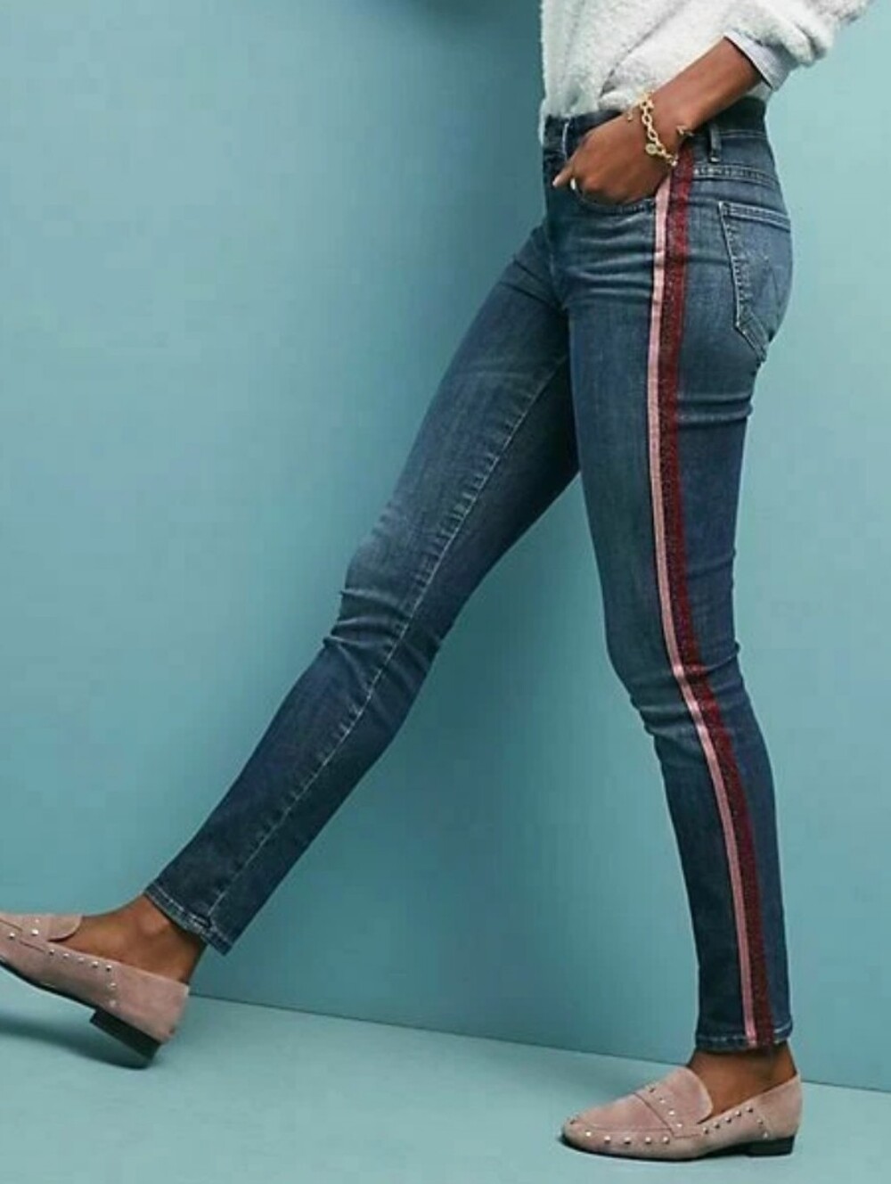 MOTHER The Looker High-Rise Striped Skinny Jeans Size 29